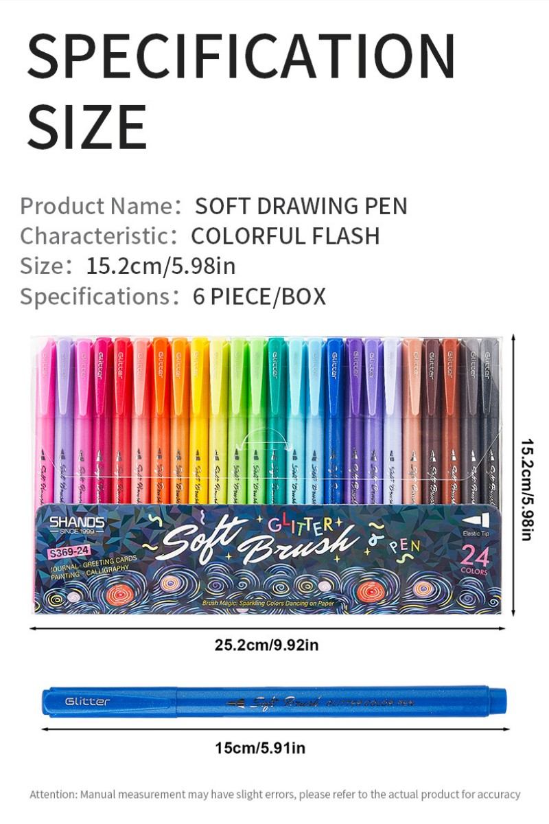 Glitter Soft-Tip Watercolor Pen Painting Sketching Outlining Marker