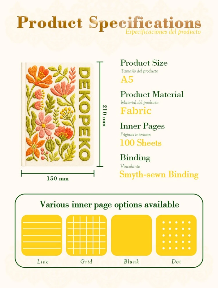 A5 Vivid Embroidered Cover 100gsm Inner Page Notebook